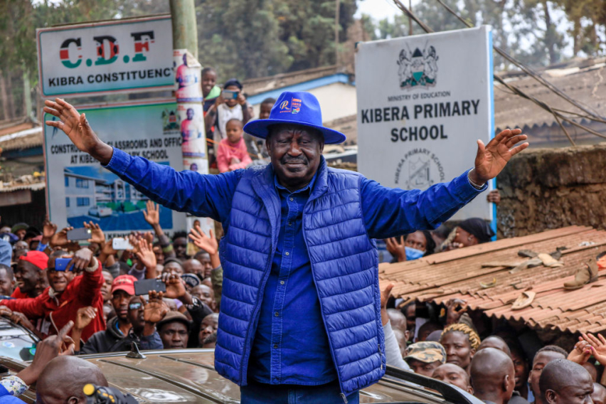 NAIROBI, KENYA: Kenyan opposition leader and candidate Raila Odinga waves to supporters after casting his vote in the Presidential elections on August 9, 2022 in Nairobi, Kenya. Odinga passed away on Oct. 15, 2025.