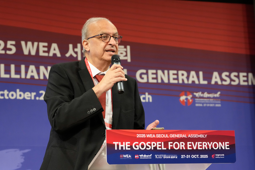 Attorney Botrus Mansour, Secretary General-designate of the World Evangelical Alliance, delivers his first address to the global evangelical constituency at the opening of the WEA General Assembly in Seoul, South Korea, on Oct. 26, 2025.