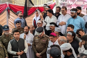 Faisalabad Police Chief Kamran Adil shows solidarity with Christians in Jaranwala, Pakistan on Aug. 16, 2024.
