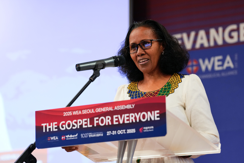 Dr. Seble Daniel, director of the World Evangelical Alliance Women’s Commission, delivers the opening devotional at the WEA General Assembly in Seoul, South Korea, on Oct. 27, 2025.