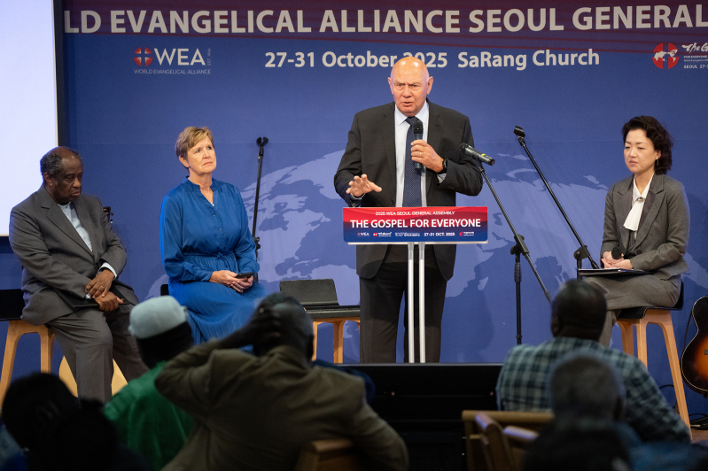 Lord Robert of Christian Vision shares how digital innovation is fueling global evangelism during the third panel session at the World Evangelical Alliance General Assembly in Seoul on Oct. 27, 2025.