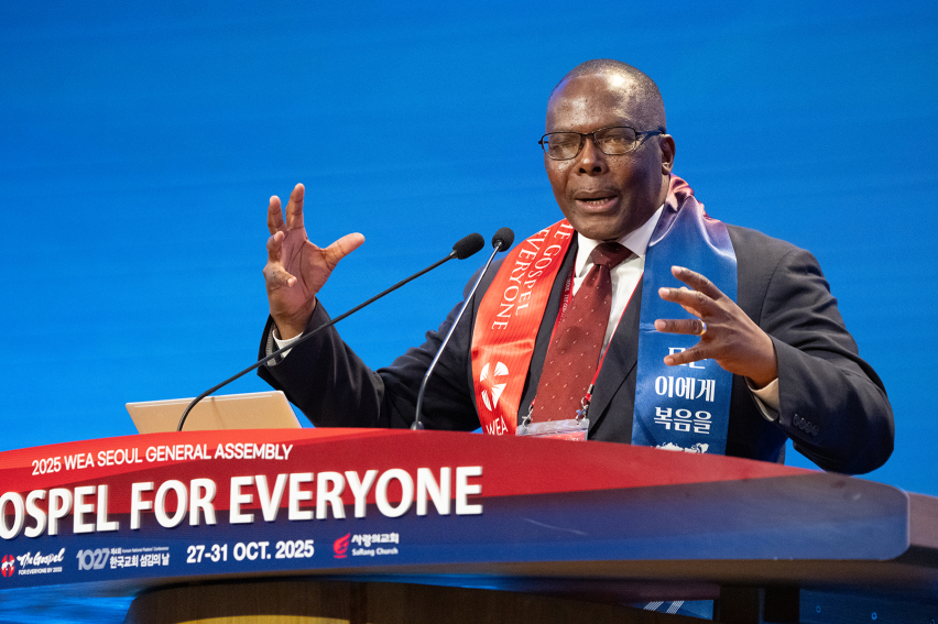 Rev. Dr. Goodwill Shana, Executive Chair of the World Evangelical Alliance, delivers a message on unity and diversity during the first day of the WEA General Assembly in Seoul, Korea, on Oct. 27, 2025.
