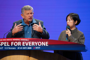 Joshua Williams, Director of Africa Services for Open Doors International, speaks under an alias at the World Evangelical Alliance General Assembly in Seoul on Oct. 28, urging global believers to break their silence and stand with persecuted Christians.