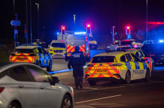 Police and other emergency responders attend to Huntingdon Station on November 2, 2025 in Huntingdon, England after a stabbing attack on a train.