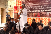 Rwadari Tehreek Chairman Samson Salamat addresses sit-in demonstration in Jaranwala marking two years since Aug. 16, 2023 attacks on Christians in the area.