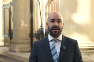 Matthew Grech gives update to supporters after postponed hearing on Nov. 6, 2025 in Malta.