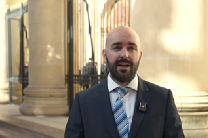 Matthew Grech gives update to supporters after postponed hearing on Nov. 6, 2025 in Malta.