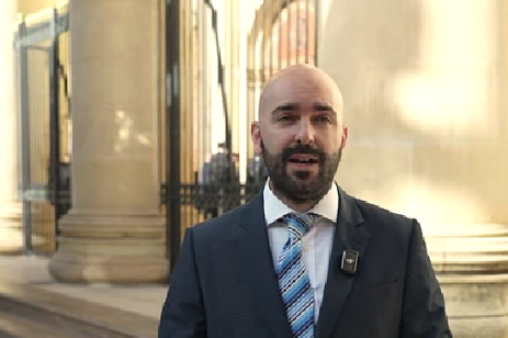 Matthew Grech gives update to supporters after postponed hearing on Nov. 6, 2025 in Malta.