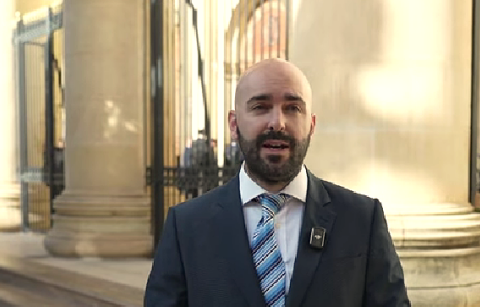 Matthew Grech gives update to supporters after postponed hearing on Nov. 6, 2025 in Malta.