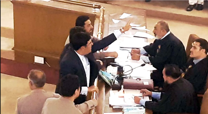 Opposition members in Pakistan protest anti-child marriage bill in Balochistan provincial assembly on Nov. 14, 2025.