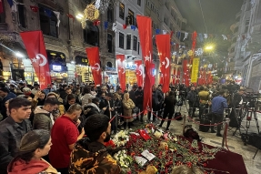Memorial site after 2022 terrorist attack in Istanbul, Turkey.