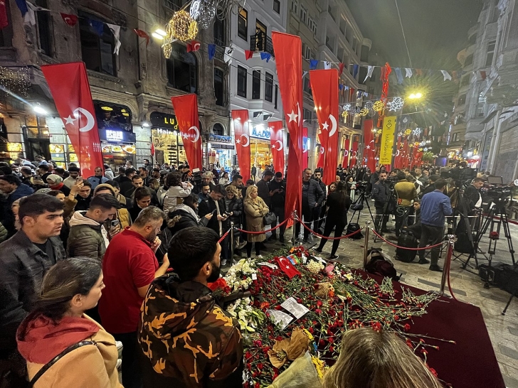Memorial site after 2022 terrorist attack in Istanbul, Turkey.