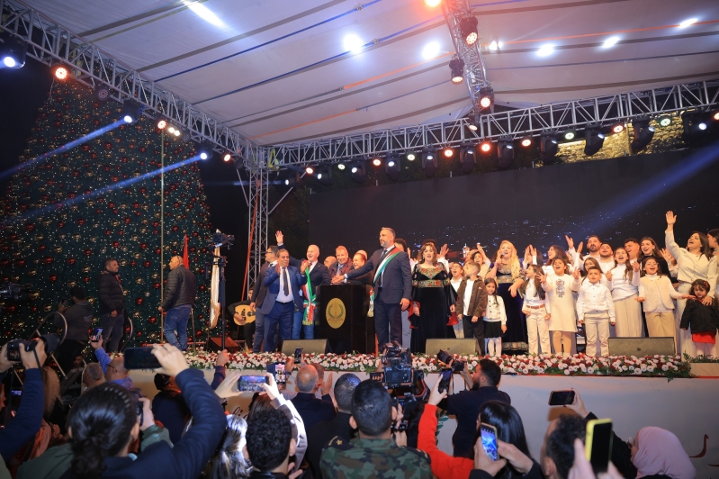 The moment the Christmas tree lit up in Manger Square, drawing cheers from the crowd as Bethlehem marked the return of its public Christmas celebrations.
