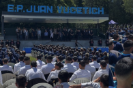 Buenos Aires Provincial Police cadets take part in a spiritual gathering at the Juan Vucetich Police Academy, where ACIERA supported the baptism ceremony and shared the event with provincial authorities.