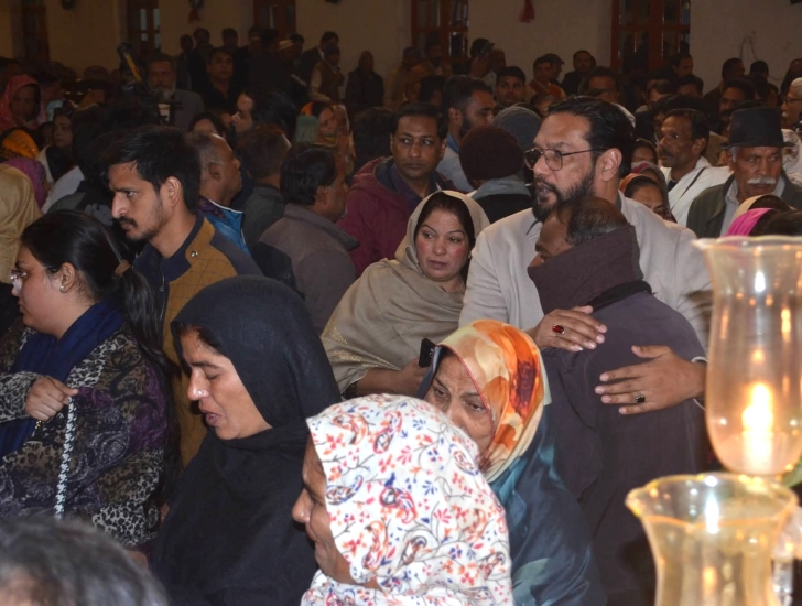 Christians on Dec. 6, 2025 mourn the killing of the Rev. Kamran Salamat in Gujranwala the previous day.