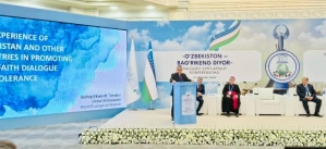 Bishop Efraim Tendero, Global Ambassador of the World Evangelical Alliance, delivers an address on religious tolerance during an international conference in Tashkent, Uzbekistan, on Nov. 15.