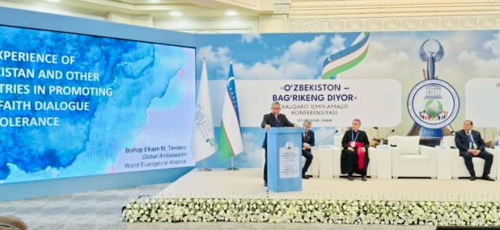 Bishop Efraim Tendero, Global Ambassador of the World Evangelical Alliance, delivers an address on religious tolerance during an international conference in Tashkent, Uzbekistan, on Nov. 15.