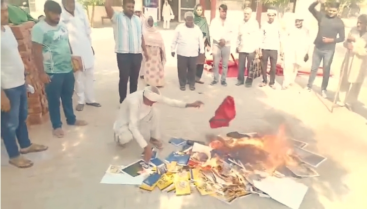 Burning of Bibles during attack on Christians in Harayana state’s Titoli village on Nov. 7, 2025.