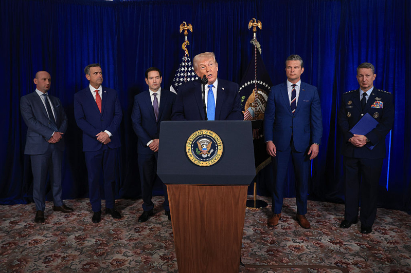 White House Deputy Chief of Staff and Homeland Security Advisor Stephen Miller, CIA Director John Ratcliffe, U.S. Secretary of State Marco Rubio, U.S. Secretary of War Pete Hegseth and Chairman of the Joint Chiefs of Staff Dan Caine listen as U.S. Preside