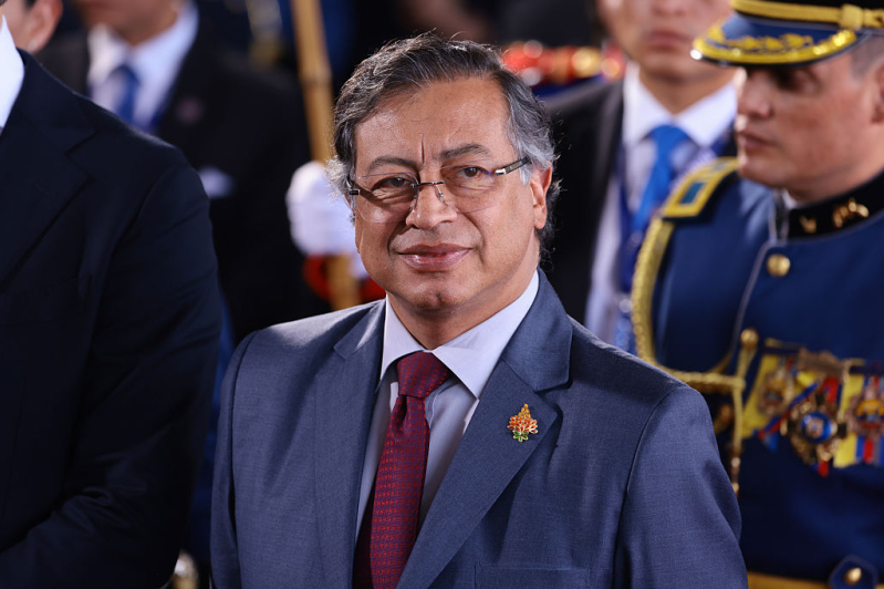 President of Colombia Gustavo Petro arrives for Daniel Noboas presidential inauguration at National Assembly building on May 24, 2025 in Quito, Ecuador.