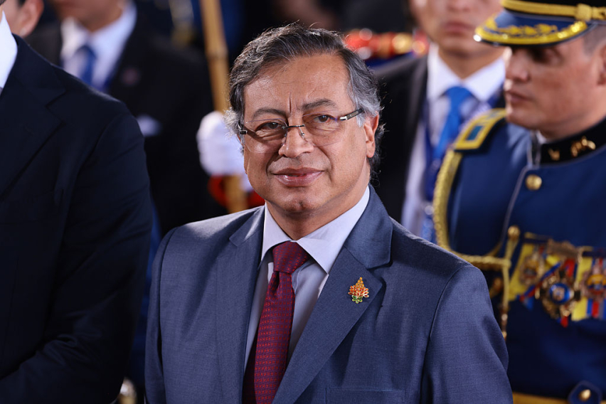 President of Colombia Gustavo Petro arrives for Daniel Noboas presidential inauguration at National Assembly building on May 24, 2025 in Quito, Ecuador.
