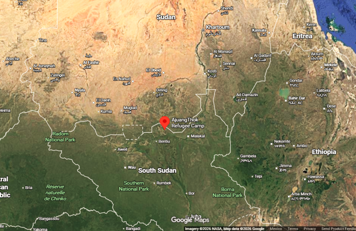 Location of Ajuang Thok Refugee Camp in South Sudan.