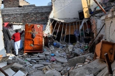 Damage is seen at a family home in Islamabad after a gas cylinder explosion during post-wedding celebrations killed eight people, including newlyweds, and injured several others.
