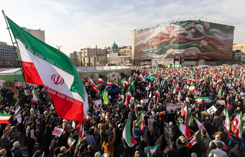 A crowd gathers during a pro-government rally on January 12, 2026 in Tehran, Iran.