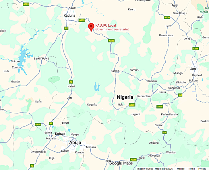 Location of Kajuru County, Kaduna state, Nigeria.