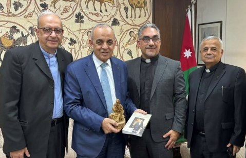 AMMAN, Jordan — From left, World Evangelical Alliance Secretary General Rev. Botrus Mansour, Jordan’s Minister of Tourism and Antiquities Imad Hijazeen, Rev. Dr. Jack Sara of Bethlehem Bible College, and Rev. Dr. Nabeeh Abbasi meet in Amman on Jan. 19 to