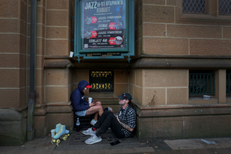 People experiencing homelessness gather outside St Stephen’s Uniting Church in Sydney as a church-linked outreach team provides on-the-spot healthcare and support to hundreds of vulnerable individuals each month across the city.