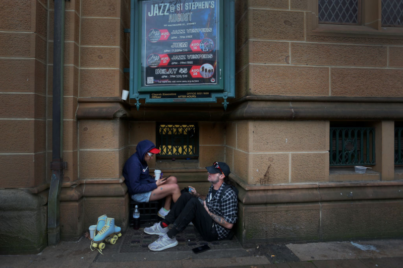 People experiencing homelessness gather outside St Stephen’s Uniting Church in Sydney as a church-linked outreach team provides on-the-spot healthcare and support to hundreds of vulnerable individuals each month across the city.