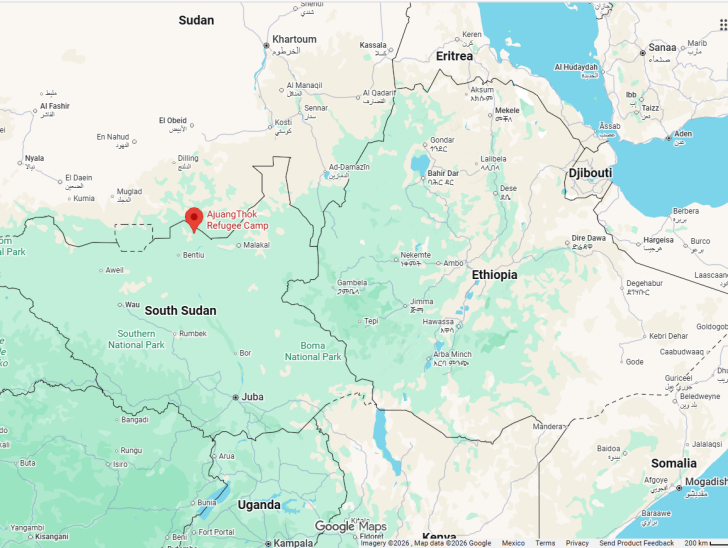 Ajoang Thok Refugee Camp location in South Sudan.