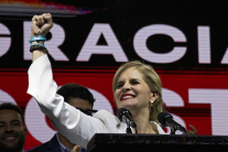 Elected President Laura Fernández celebrates after winning the presidential election on February 1, 2026 in San Jose, Costa Rica.