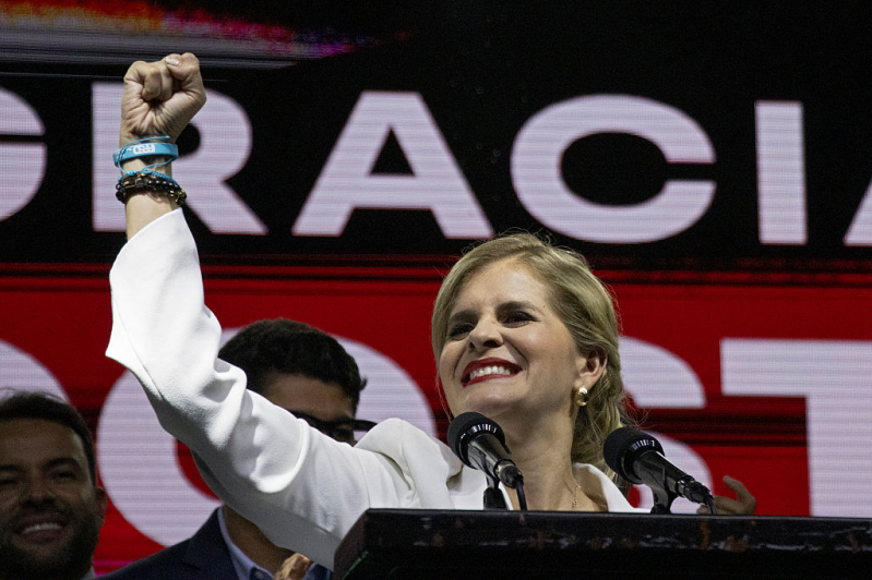 Elected President Laura Fernández celebrates after winning the presidential election on February 1, 2026 in San Jose, Costa Rica.