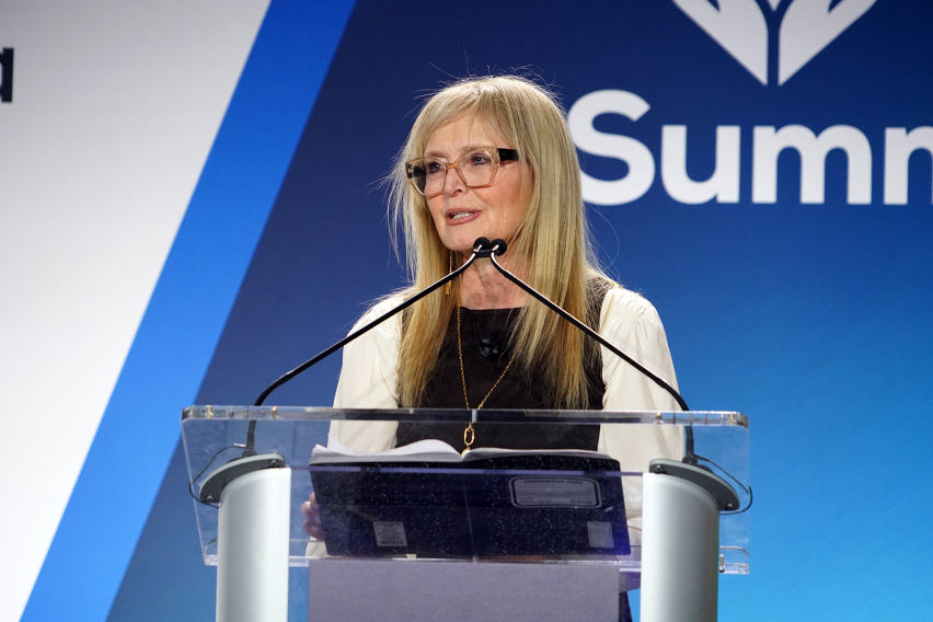 Dr. Katrina Lantos Swett, co-chair of the International Religious Freedom Summit and president of the Lantos Foundation for Human Rights, speaks during the opening session of the IRF Summit at the Washington Hilton in Washington, Monday, Feb. 2.