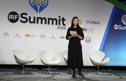 Grace Jin Drexel, daughter of imprisoned Chinese pastor Ezra Jin, speaks at the sixth annual International Religious Freedom Summit in Washington, Monday, Feb. 2, 2026.