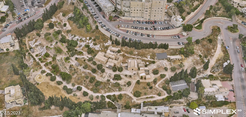 An aerial view of Nazareth Village shows the reconstructed stone terraces, vineyards and pathways designed to reflect daily life in first-century Galilee.