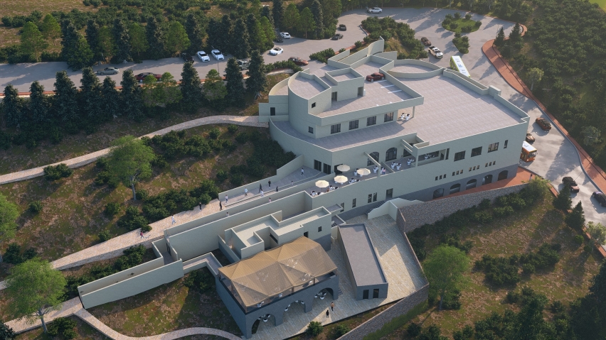 A visual rendering shows the planned new visitor center at Nazareth Village, part of an expansion aimed at improving facilities and enhancing the educational experience for visitors.
