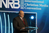 Troy Miller, president and CEO of NRB, delivers the opening address at the NRB 2026 International Christian Media Convention in Nashville, Tenn., on Feb. 17, 2026, urging Christian communicators to close the “orthodoxy gap” between belief and obedience.