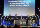 Panelists discuss the ethical and theological implications of artificial intelligence during a forum on human flourishing and ministry innovation at the NRB 2026 International Christian Media Convention in Nashville.