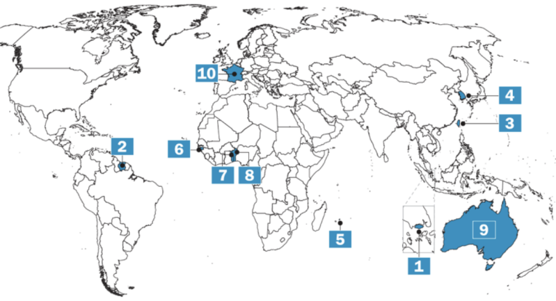 Map highlights the world’s 10 most religiously diverse countries as of 2020, led by Singapore, according to analysis by the Pew Research Center’s Global Religious Futures project.