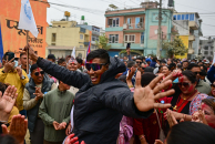Supporters of Rashtriya Swatantrata Party (RSP) celebrate after the winning of Rajiv Khatri, a candidate from RSP on March 07, 2026 in Kathmandu, Nepal.