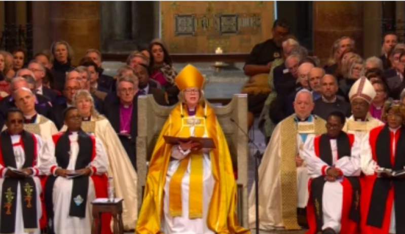 Archbishop of Canterbury, Dame Sarah Mullally, during her installation at Canterbury Cathedral.