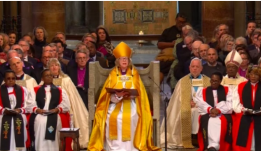 Archbishop of Canterbury, Dame Sarah Mullally, during her installation at Canterbury Cathedral.
