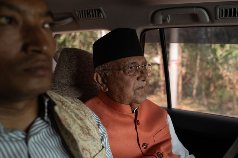 K. P. Sharma Oli, leader of the Communist Party of Nepal (Unified Marxist–Leninist), travels between campaign events in Jhapa district ahead of Nepal’s general election.