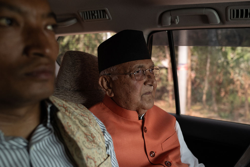 K. P. Sharma Oli, leader of the Communist Party of Nepal (Unified Marxist–Leninist), travels between campaign events in Jhapa district ahead of Nepal’s general election.