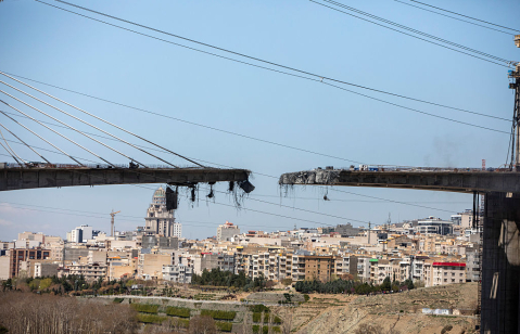 KARAJ, IRAN - APRIL 3: A view of the damaged B1 bridge, a day after it was destroyed by an airstrike, on April 3, 2026 west of Tehran in Karaj, Iran.