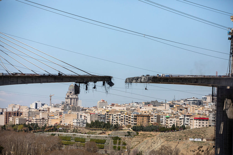 KARAJ, IRAN - APRIL 3: A view of the damaged B1 bridge, a day after it was destroyed by an airstrike, on April 3, 2026 west of Tehran in Karaj, Iran.