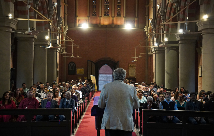 Anthony Aijaz Lamuel addresses clergy, theologians and lay attendees at the Lahore launch event, outlining concerns over leadership, governance and the future direction of the Church of Pakistan.